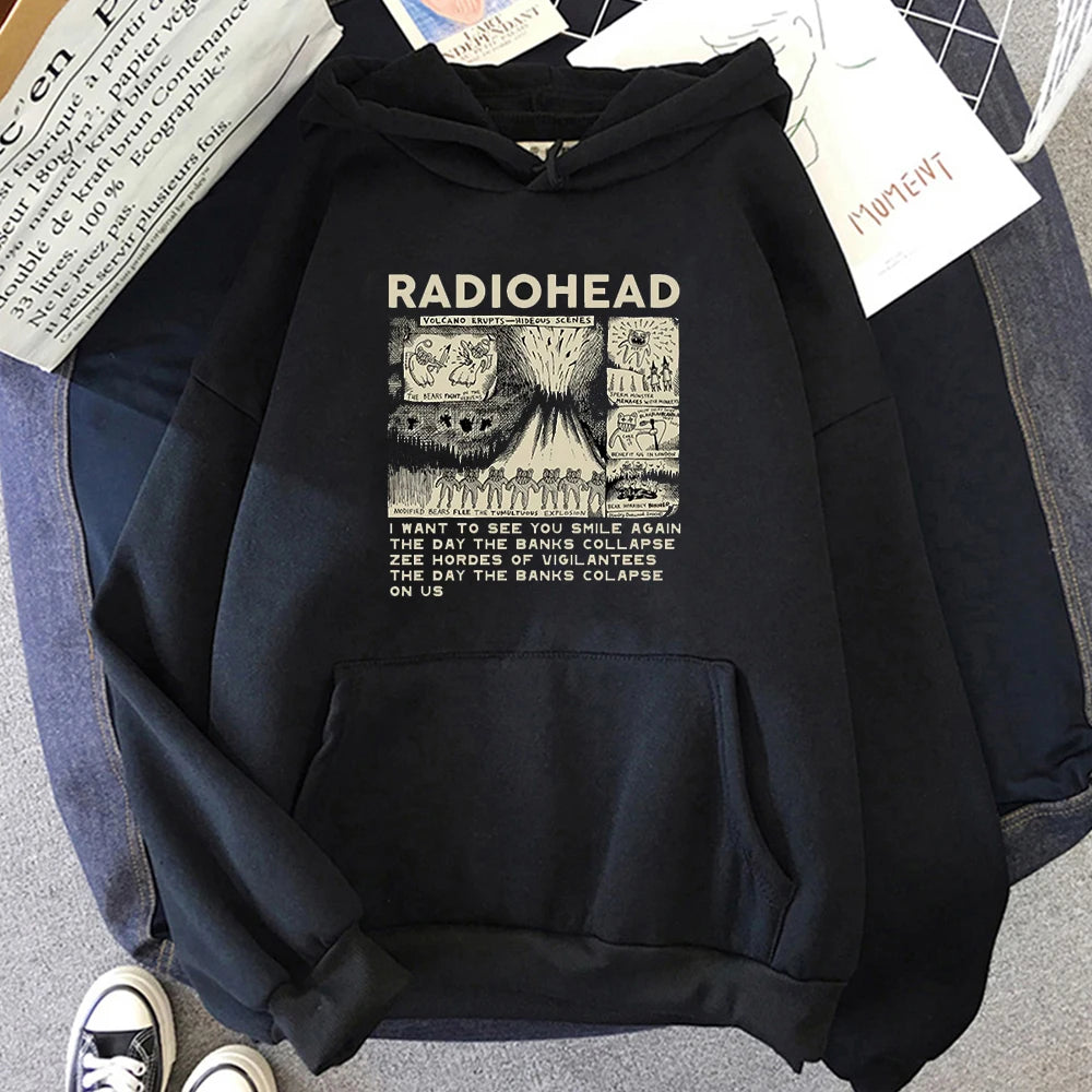 RockIndie Rock Radiohead Print Hoodie Man/Women Pullovers Hoodies Long Sleeve Fleece Streetwear Harajuku Male Tops Sweatshirts