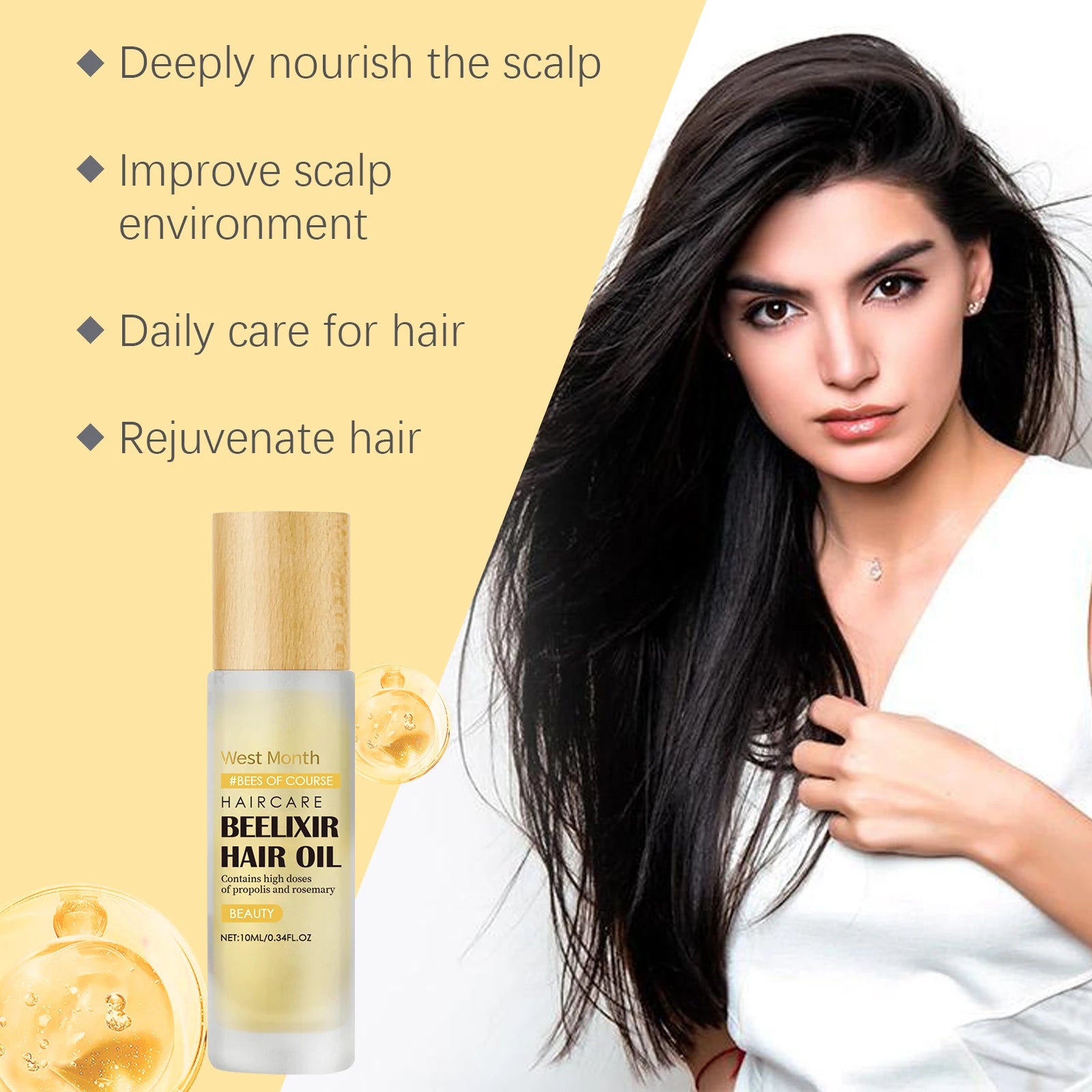 Honey Hair Oil Repair Dry Scalp Damaged Fragile Hair Helps Prevent Hair Loss Breakage Mild Formula Protects Health Hair 10ml