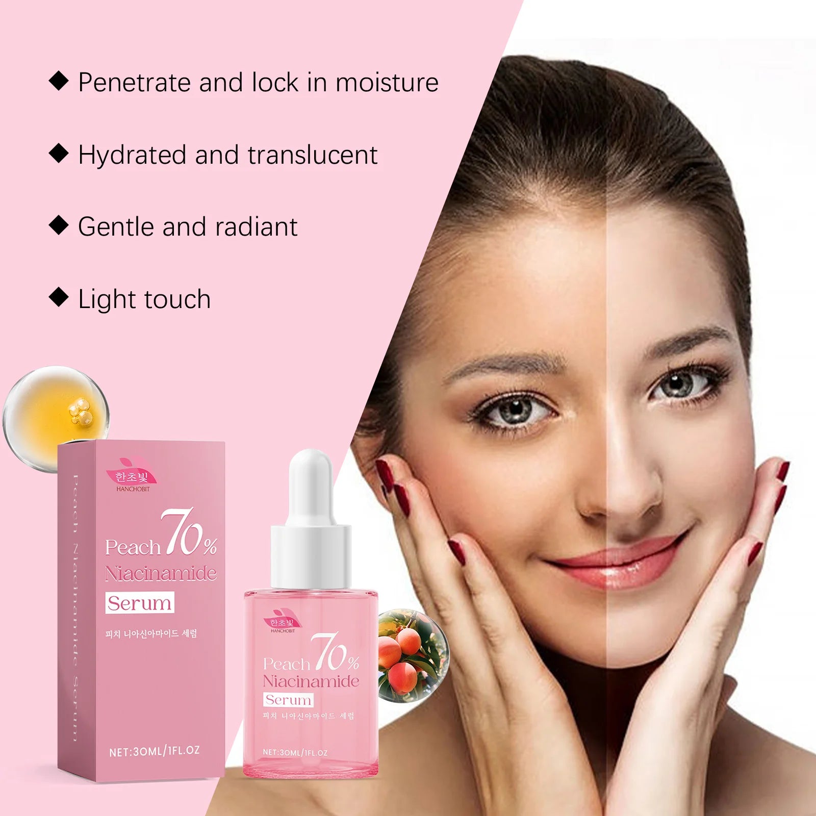 Ship From US Peach 70% Niacinamide Serum 30ml Brightening Face Serum With Dropper For Women Hydrating Moisturizing Repair Even Skin Tone Skincare