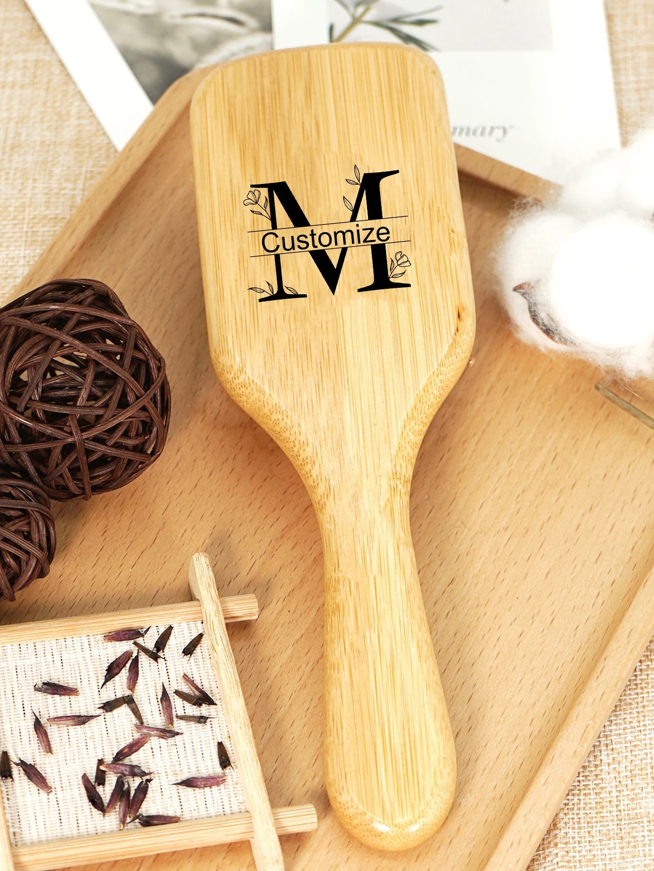 Custom Boar Bristle Natural Bamboo Hair Brush Air Cushion Hairbrush Detangling Scalp Massage Comb Salon Barber Styling Tools