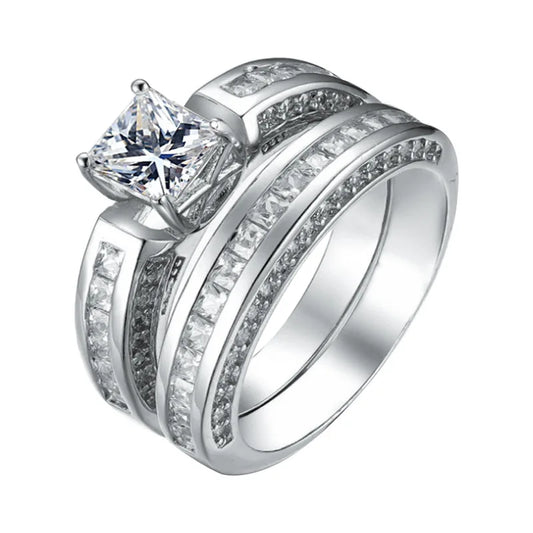 2pcs/set Alliance Engagement Wedding Rings For Women Jewelry Finger Rings, Party Gifts, Wedding Gifts, Birthday Gifts