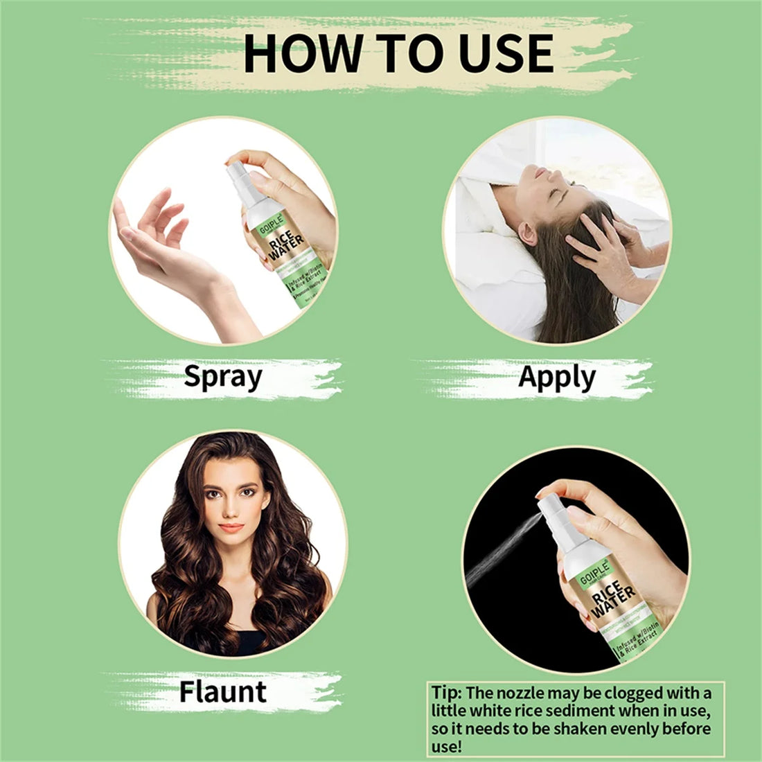 GOIPLE 100ml Rice Water Repair Dry Frizzy Damaged Refreshing Balance Scalp Nourish Roots Smooth Anti-loss Hair Growth Spray