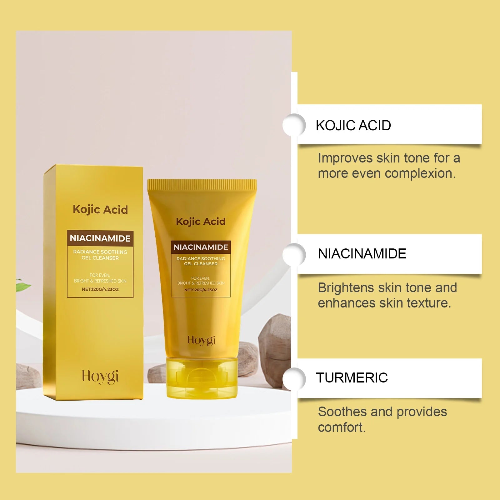 Kojic Acid & Niacinamide Face Wash Brightening Facial Cleanser for Dark Spots & Glowing Skin Evens Skin Tone Acne Scar Care Halalzen