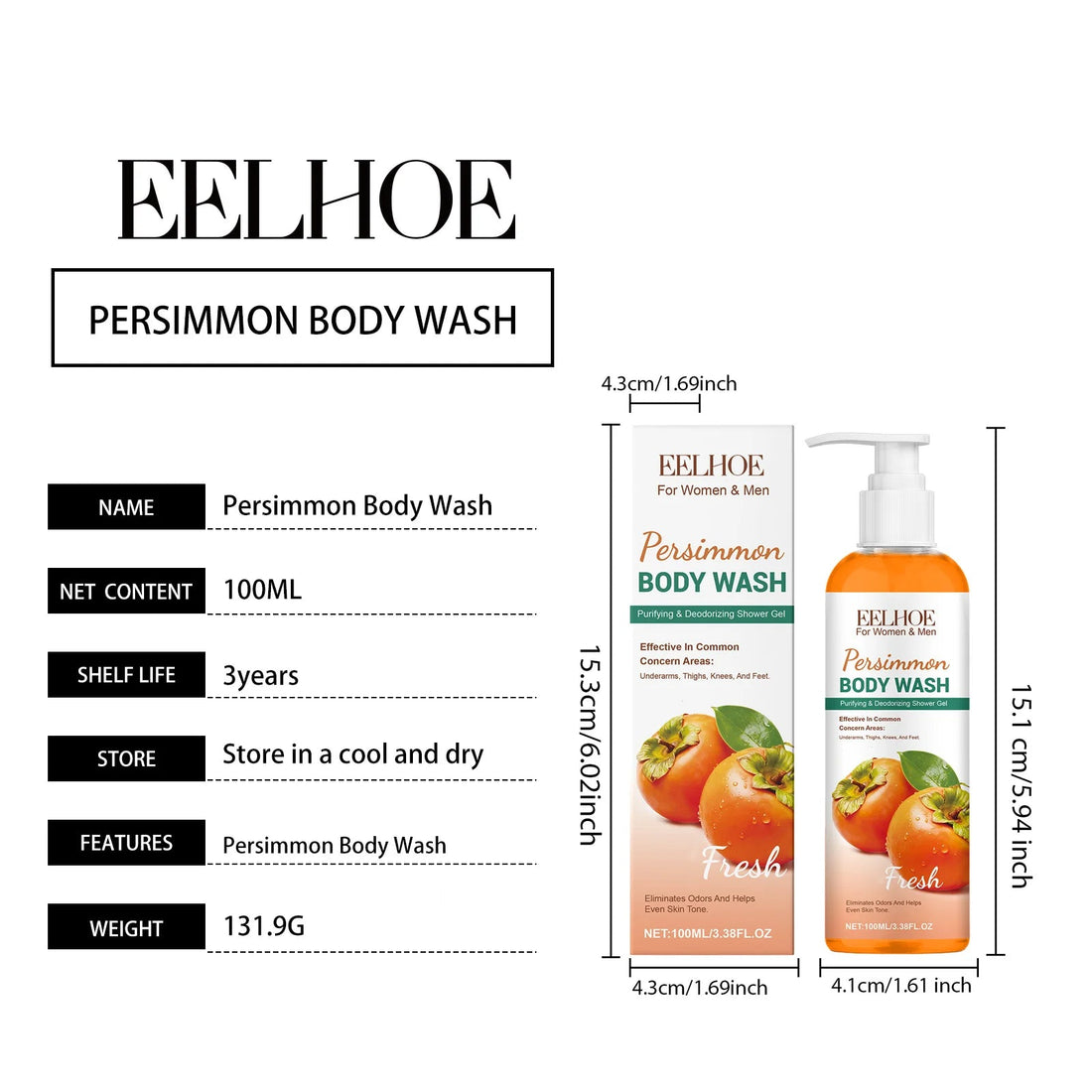 Persimmon Body Wash Eliminating Odor Exfoliating Long Lasting Moisturizing Refreshing Oil Control Smoothing Fragrance Shower Gel Halalzen