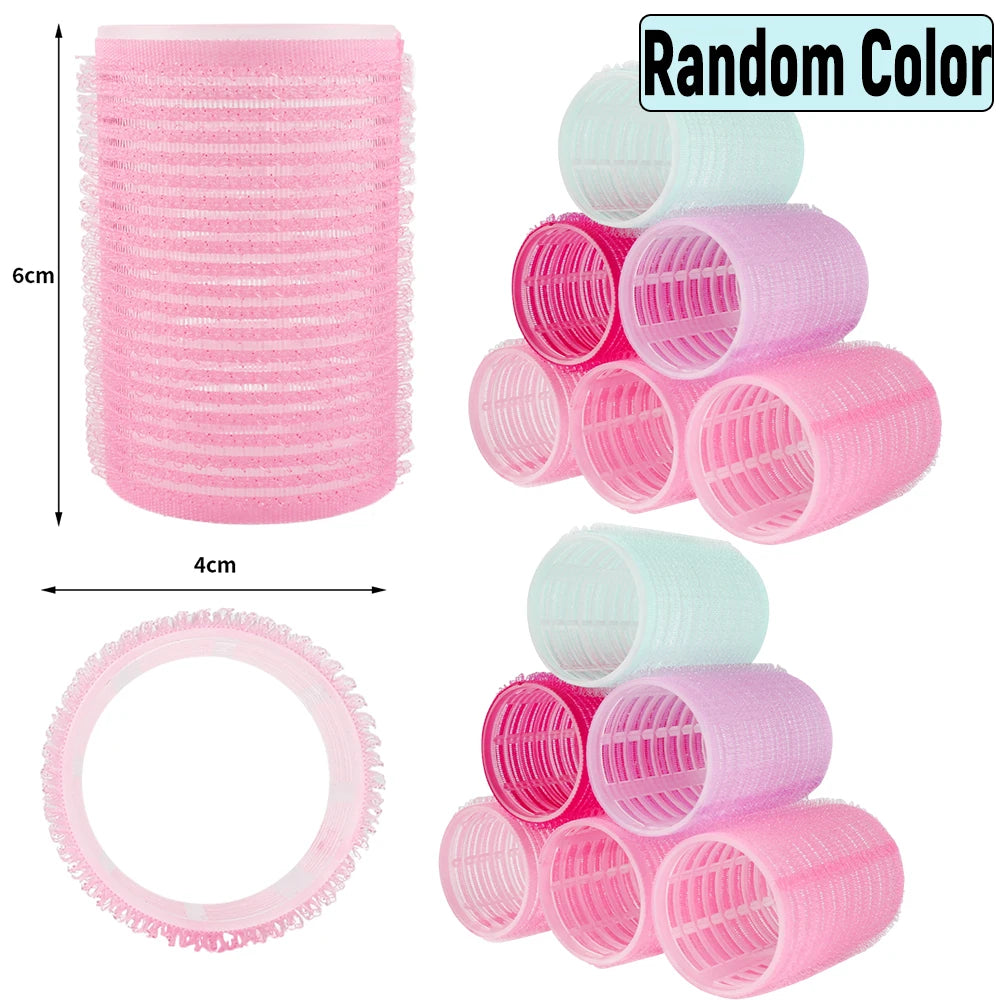 5PCS Self-Grip Hair Rollers Heatless Hair Curlers No Heat Hair Bang Volume Self-adhesive Hook Loop DIY Styling Tool Random Color