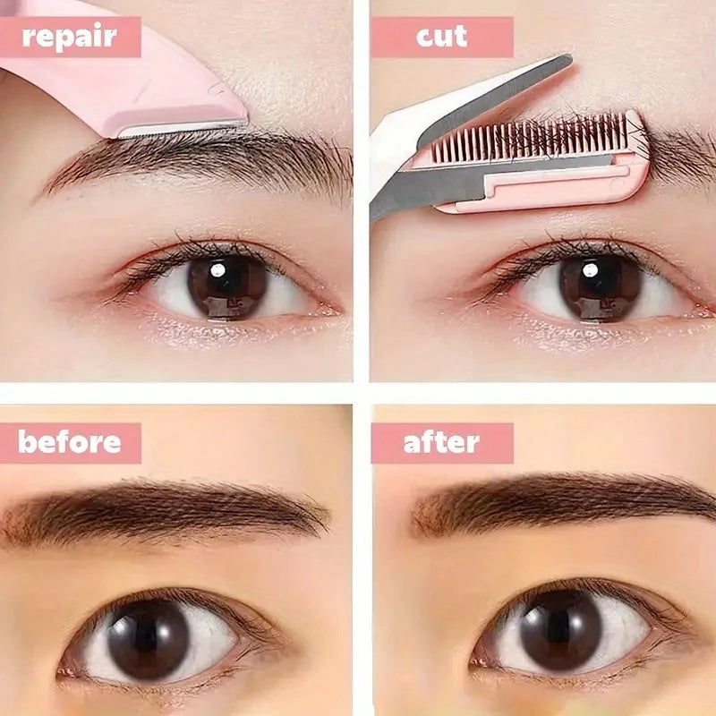 3-Piece Eyebrow Trimmer Set, Precision Trimming Scissors, Curved Eyebrow Trimmer And Comb - For On-The-Go Eyebrow Grooming Halalzen