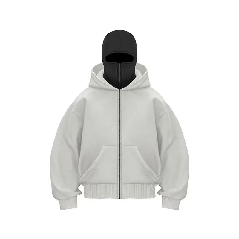 2025 Autumn/Winter Men's Zipper Double Hoodie Casual Sports Shirt with Hooded Mask Design Sports Jacket Top Outdoor Activities