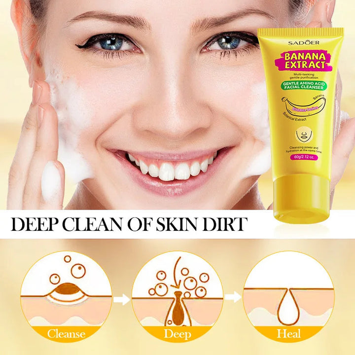 Amino Acid Gentle Facial Cleanser, Banana Extract Deeply Cleanses And Moisturizes Skin, Rich Fragrance, Travel Size. Halalzen