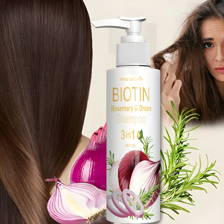 Biotin Rosemary & Onion 3 in 1 shampoo to strengthen hair roots, scalp repair, anti-thinning, moisturizing, thickening hair care