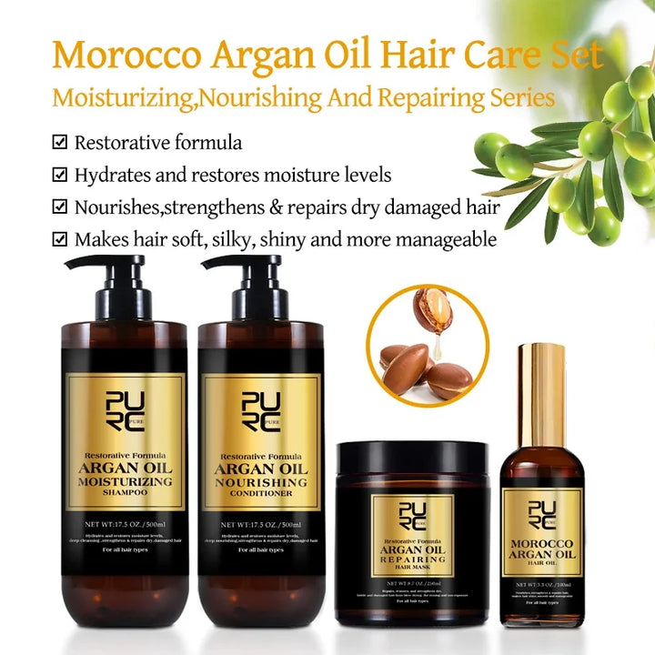 Morocco Argan Oil Shampoo Conditioner Hair Mask Treatment Deep Repairing Damage Dry Scalp Cleaning PURC Hair Care 500ML Shampoos