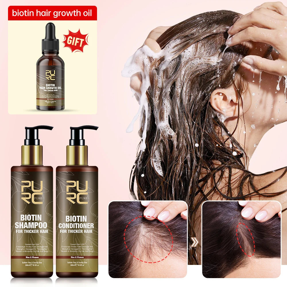 PURC Smoothing Hair Scalp Treatment Hair Shampoo Biotin Hair Oil and Conditioner Set for Men Women Hair Care Halalzen