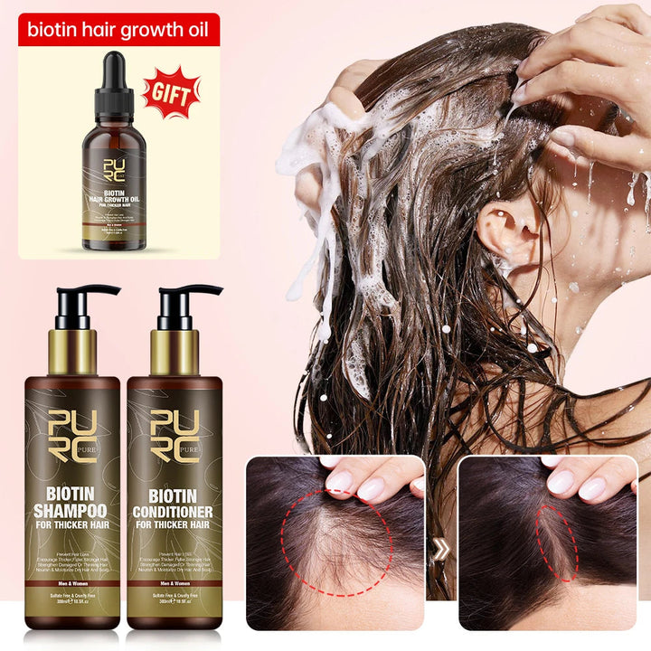 PURC Smoothing Hair Scalp Treatment Hair Shampoo Biotin Hair Oil and Conditioner Set for Men Women Hair Care Halalzen