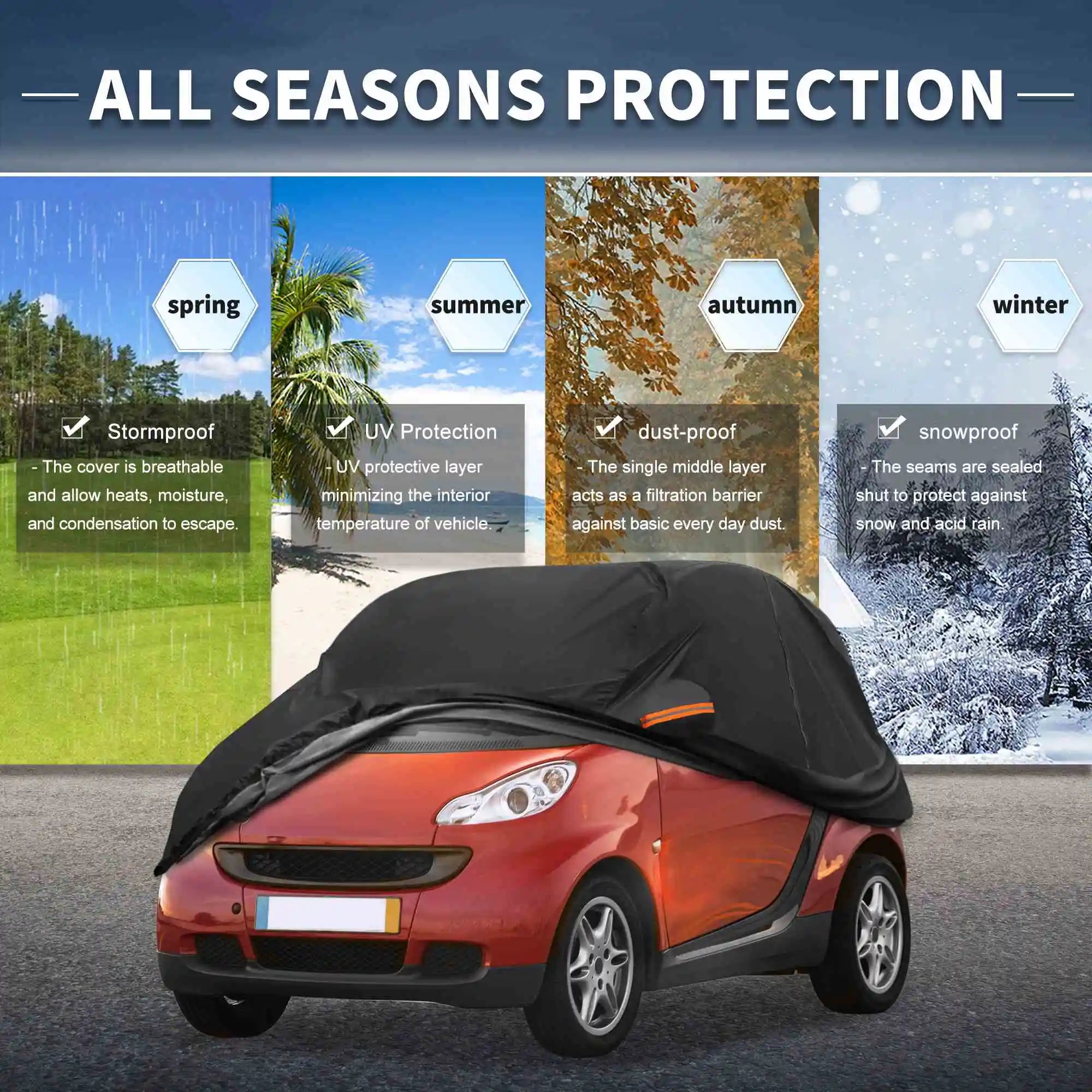 Car Cover for Smart Fortwo 2007-2022 Aluminum Film Outdoor Waterproof Sun Rain Snow Hail Protection with Driver Door Zipper
