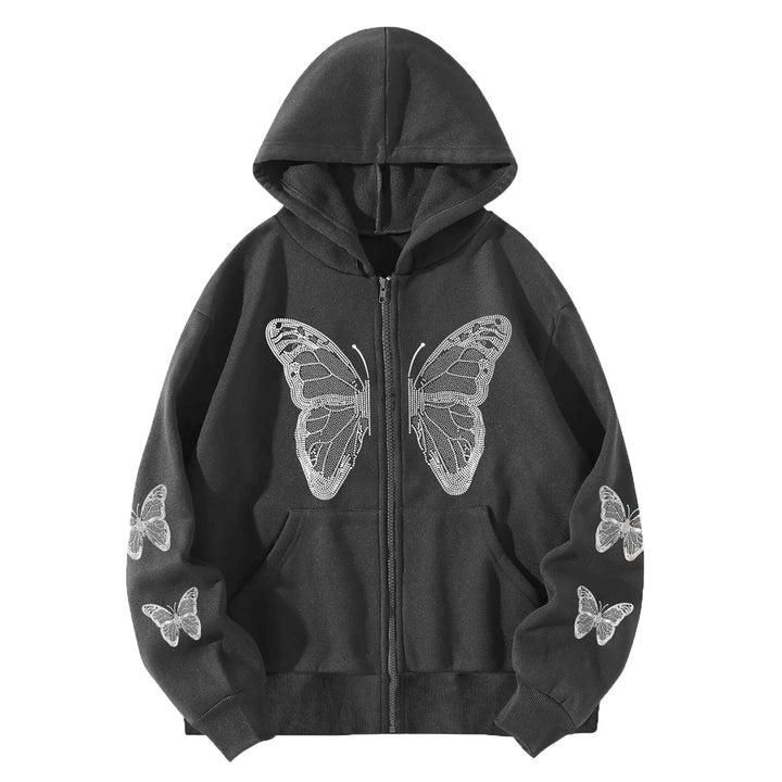 New Streetwear Autumn Butterfly Printed Zip Up Hoodie Women Harajuku Y2k Jackets Cardigan Gothic Punk Clothes Sweatshirts