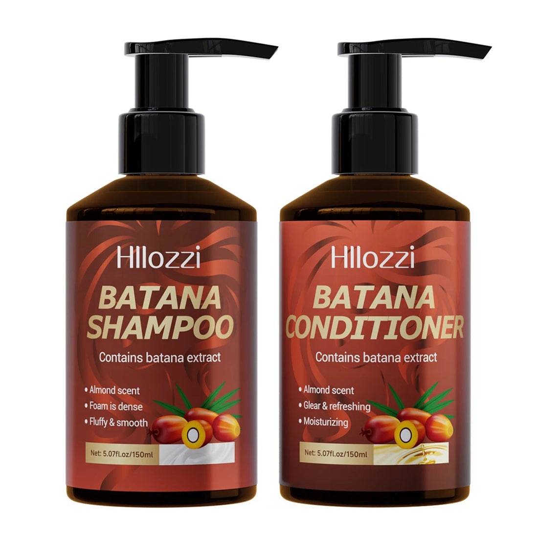Batana Shampoo and Conditioner, thick foam, fresh fragrance, super cleaning power, smooth and moisturizing. Halalzen