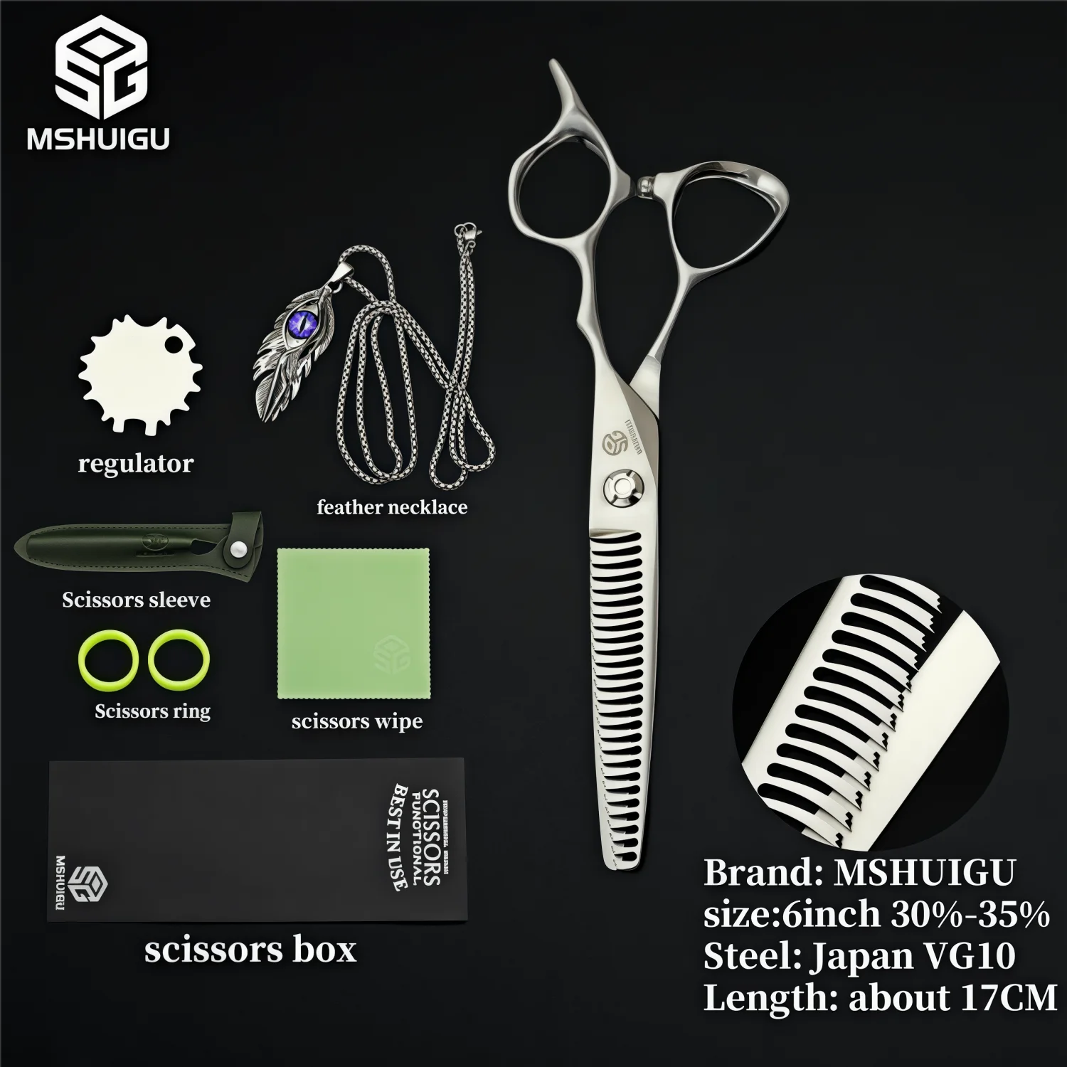 MSHUIGU 440C Professional Barber Scissors 6-7 Inch Laser Wire Serrated Blade Multi-Functional Thinning Hair Shears for Salon Too