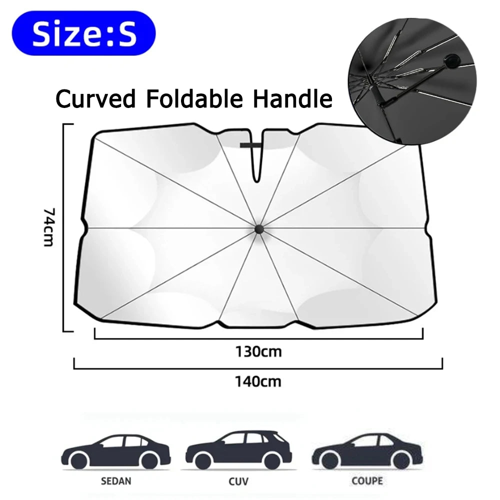 Car Umbrella Sunshade Windshield Front Cover Window Foldable Sun Shade Block Heat Portable Bent Parasol Auto Curved Model Shades