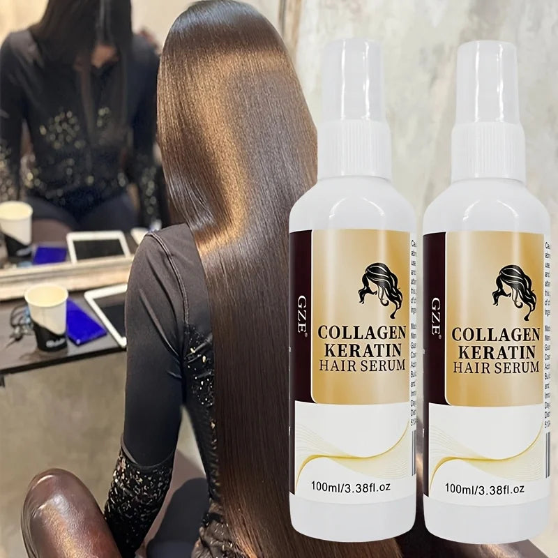 2 Pack GZE Collagen Keratin Hair Serum For Silky Hair Deep Conditioning Hydrating Repair Split Ends Anti-Breakage Halalzen