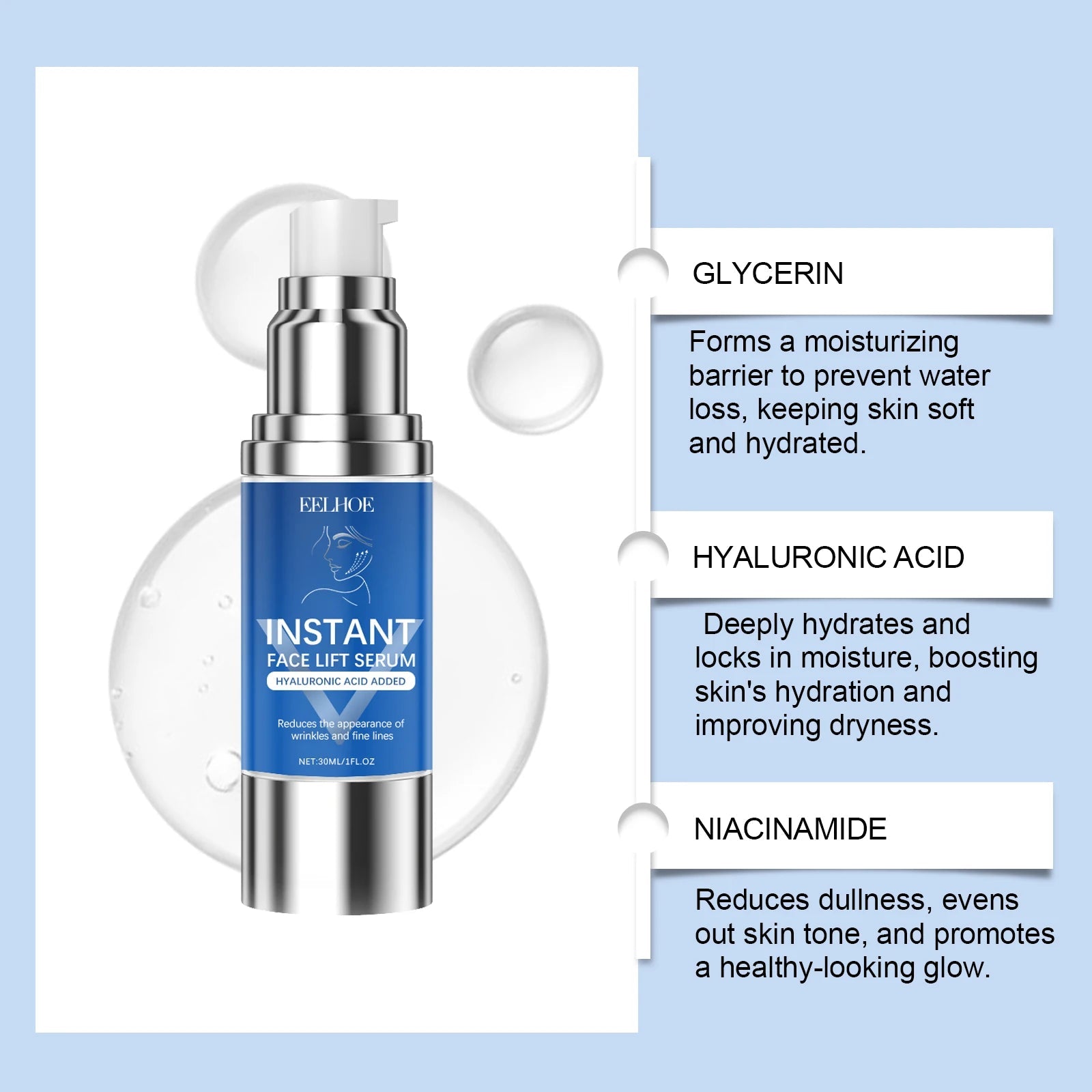 Instant Face Lifting Serum Firming Anti-Wrinkle Deep Moisturizing Brightening Smoothing Fade Fine Lines Tightening Essence Halalzen