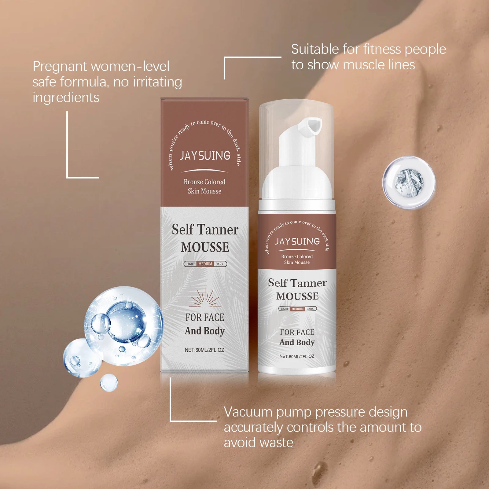 1~3h Self Tan Express Mousse Fast Acting Fake Tan Develops for Dark Fake Tan Face Body Fast-Absorbing Moisturizing Tan Boosting