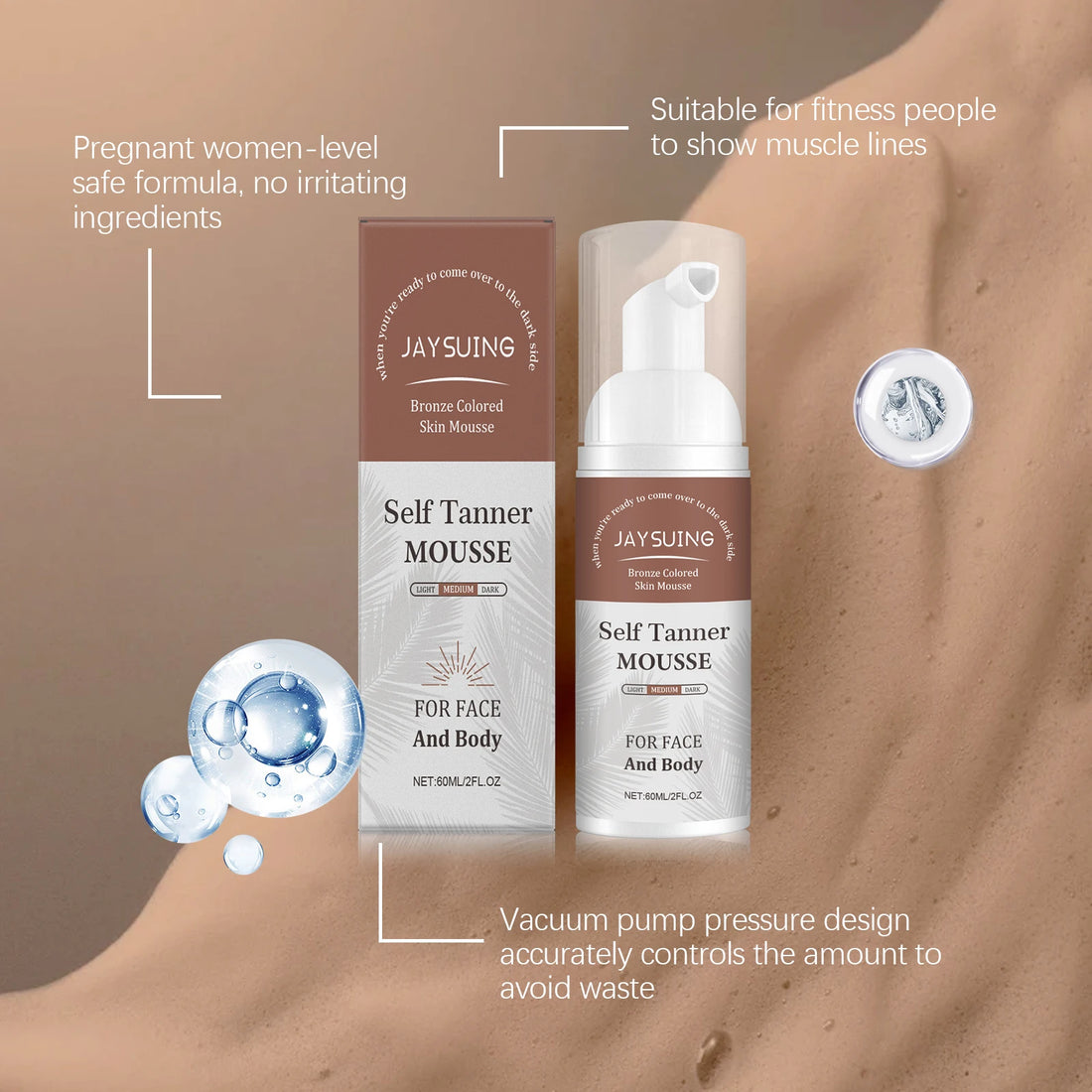 1~3h Self Tan Express Mousse Fast Acting Fake Tan Develops for Dark Fake Tan Face Body Fast-Absorbing Moisturizing Tan Boosting